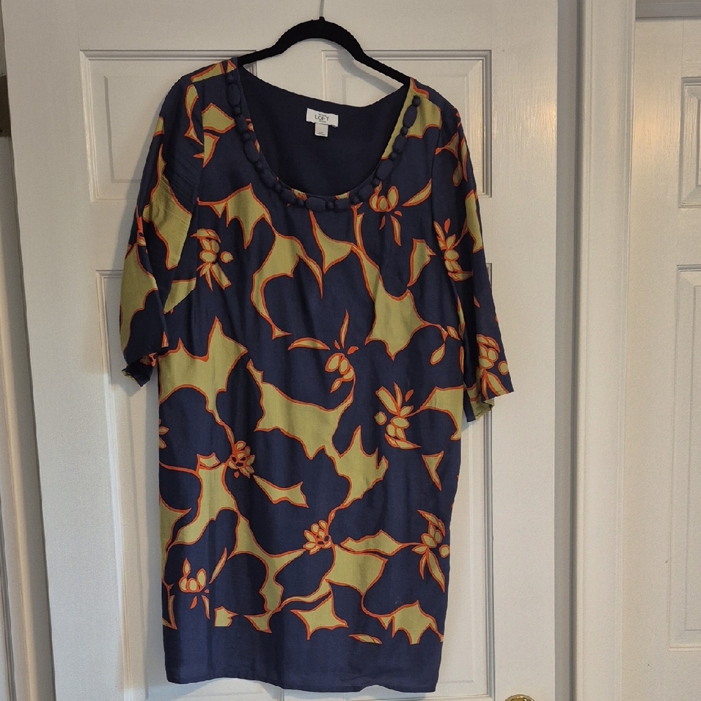 LOFT Navy Tunic with Olive and Orange Floral Motif